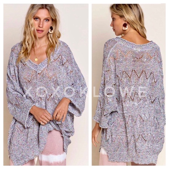 POL Grey Rainbow Confetti V Neck Lightweight Sweater Oversized - Picture 9 of 10